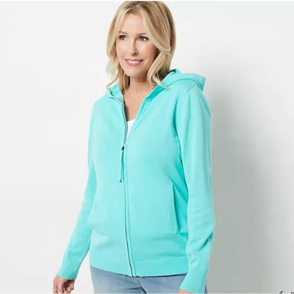 Belle by Kim Gravel Turquoise Zip-Up Hoodie